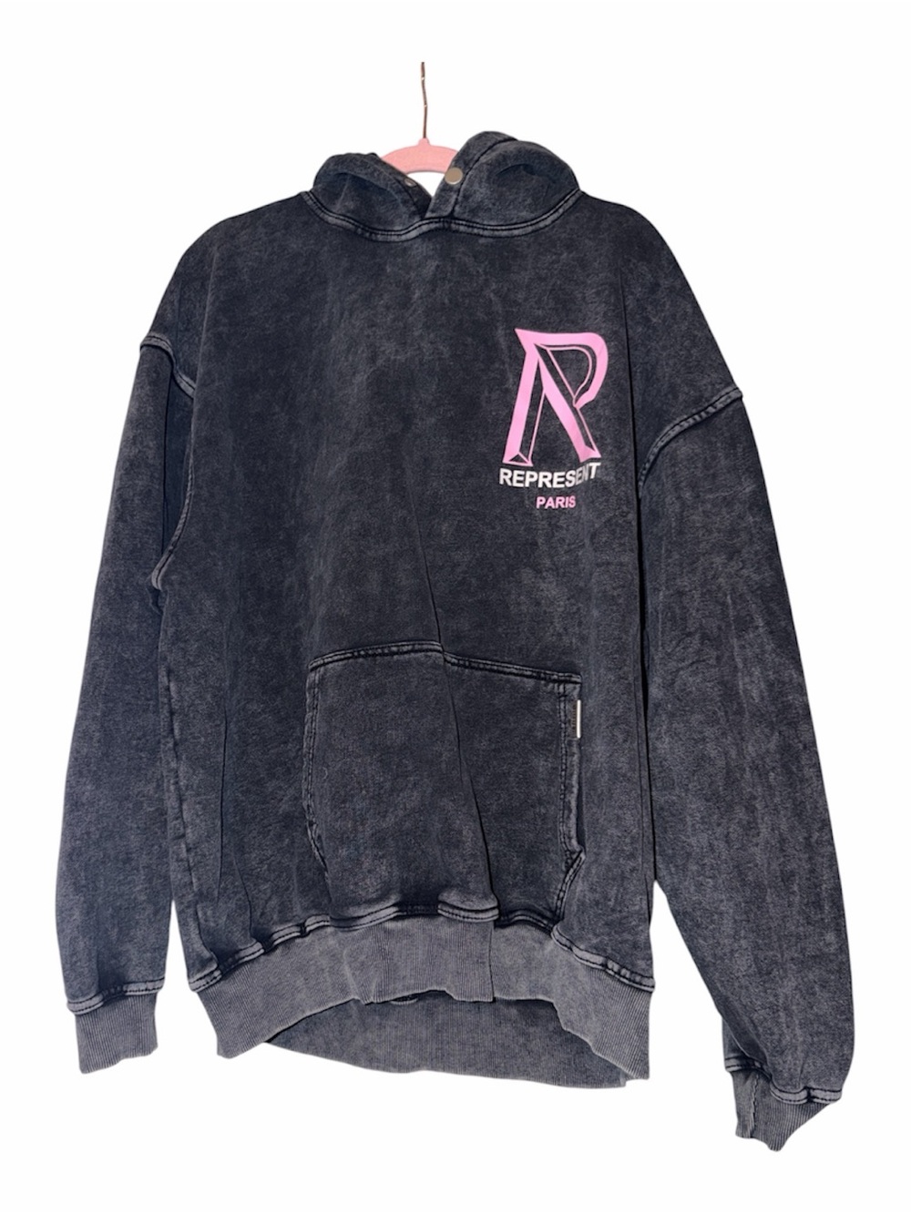 Represent Paris Men's Charcoal Hoodie with Pink Logo